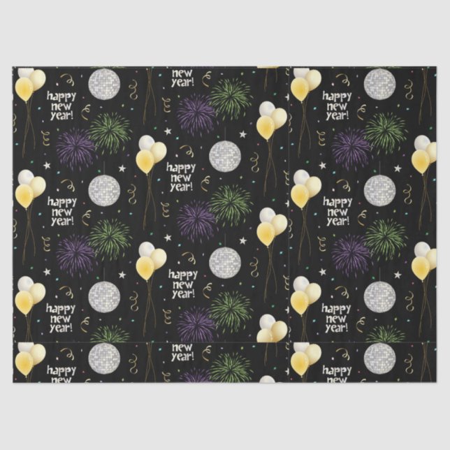 Papel De Seda New Year Party Balloons Wrapping Paper (Anverso)