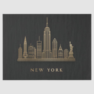 Papel De Seda New York City Skyline Gold Line Art