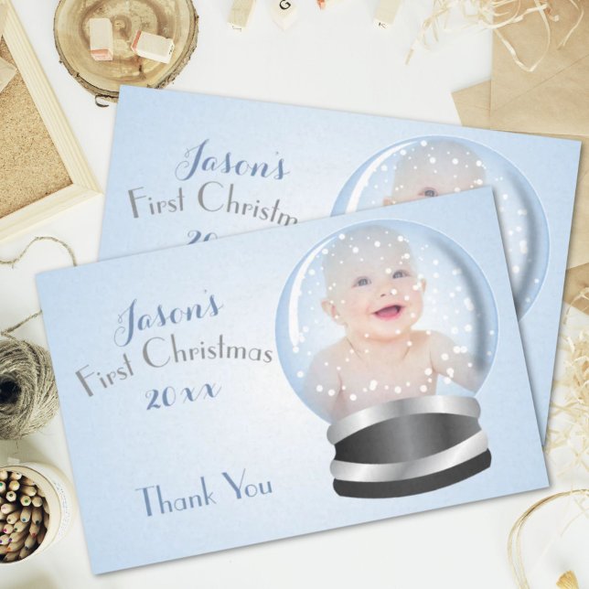 Papel De Seda Nieve Globe azul niño bebé Navidades foto (Snow Globe blue boy Baby's 1st Christmas Photo Tissue Paper)