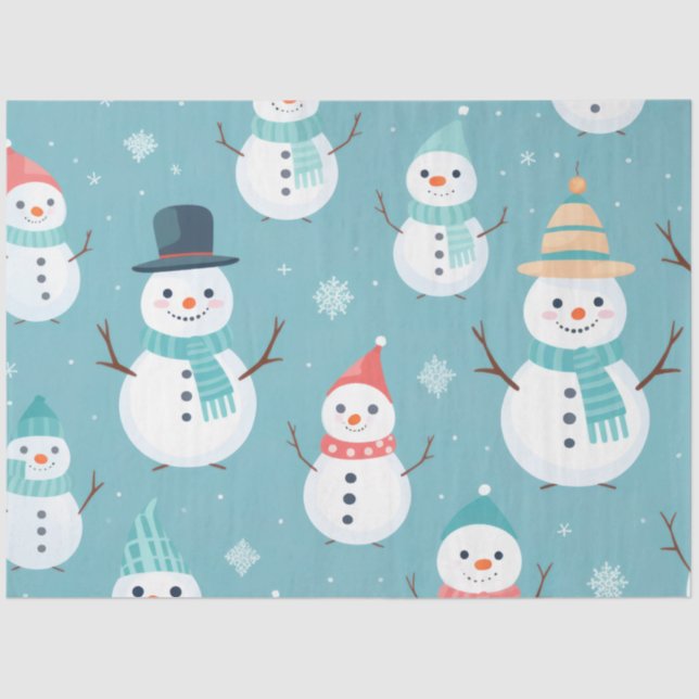 Papel De Seda Nieve suave con copos de nieve Navidades azul turq (Anverso)