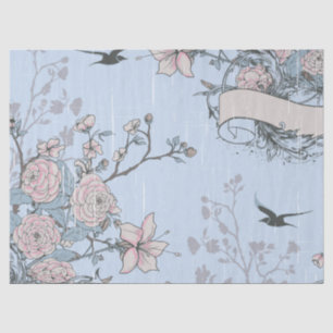 Papel De Seda Nieves rosadas de estilo asiático y Rosas sobre az