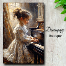 Niña Antigüa Tocando el Piano Decoupage
