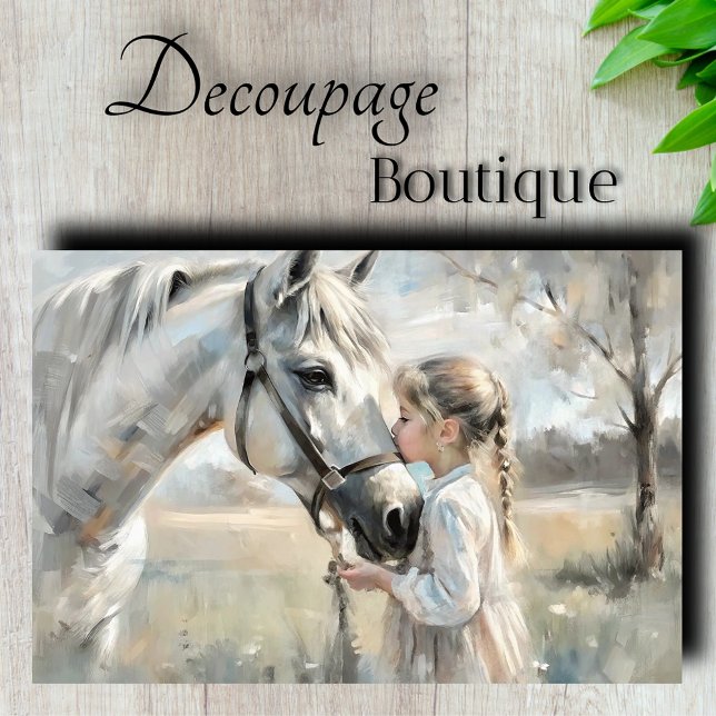 Papel De Seda Niña Caballo Blanco Decoupage (Little Girl White Horse Decoupage Tissue Paper)