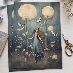 Papel De Seda Niña Caprichosa Dandelio y Mariposa Decoupage