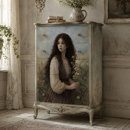 Papel De Seda Niña con cabello rizado largo y flores silvestres