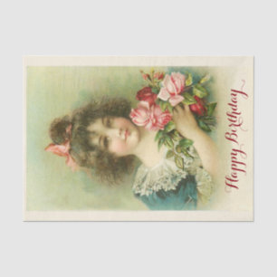 Papel De Seda Niña con los rosas rosados, cumpleaños