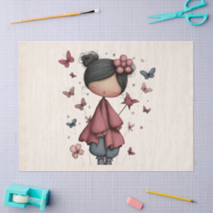 Papel De Seda Niña con varita mágica y mariposas Lindo