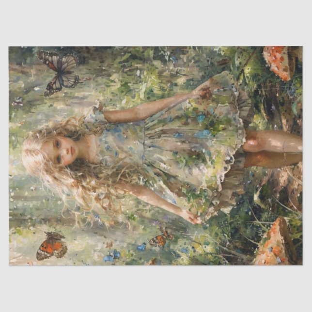 Papel De Seda Niña curiosa en una escena caprichosa (Anverso)