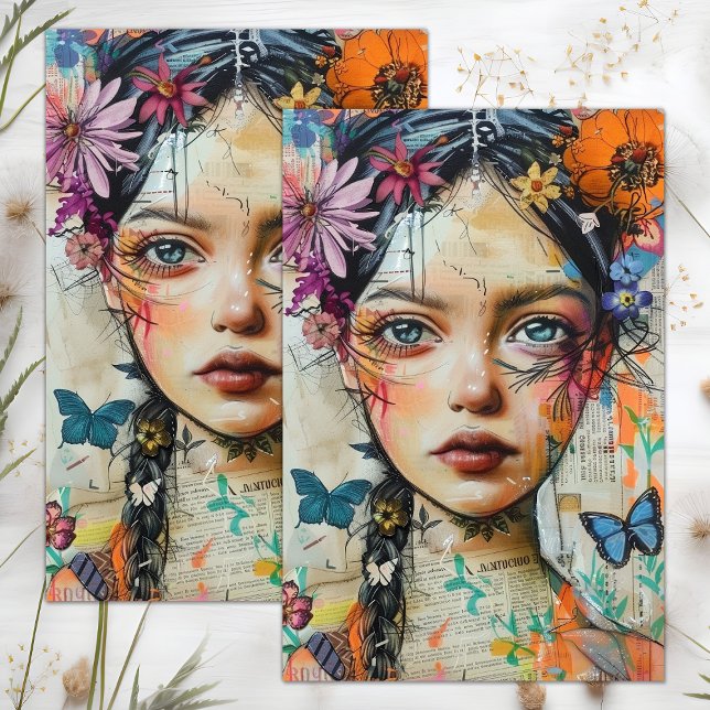 PAPEL DE SEDA NIÑA DE LAS FLORES BOHO DECOUPAGE (BOHO FLOWER GIRL DECOUPAGE TISSUE PAPER)