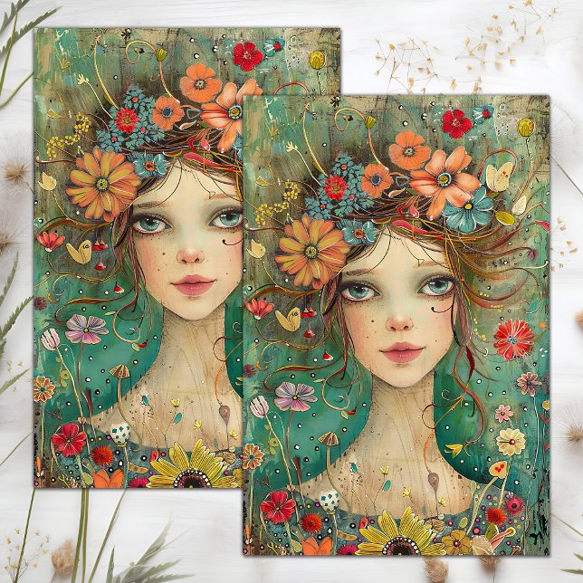 PAPEL DE SEDA NIÑA DE LAS FLORES BOHO DECOUPAGE (BOHO FLOWER GIRL DECOUPAGE TISSUE PAPER)