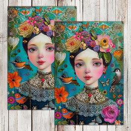 PAPEL DE SEDA NIÑA DE LAS FLORES BOHO DECUPAGE