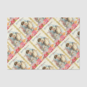 Papel De Seda Niña feliz linda de la cesta de los huevos de