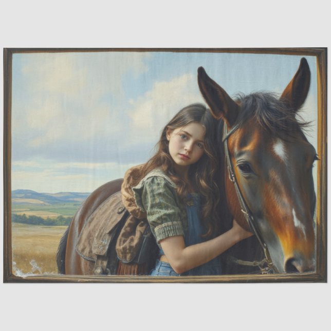 Papel De Seda Niña gitana salvaje con su caballo (Anverso)