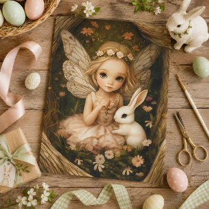 Papel De Seda Niña Hada Encantada con Conejo Vintage Bosque