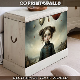 Papel De Seda Niña linda en un mundo triste con globo aerostátic