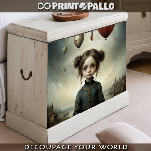 Papel De Seda Niña linda en un mundo triste con globo aerostátic