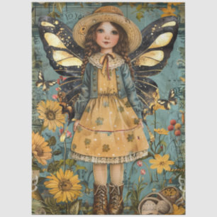 Papel De Seda Niña Mariposa Linda en Jardín Decoupage
