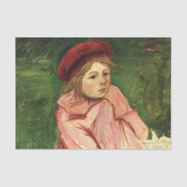 Papel De Seda Niña pequeña en un Beret rojo (Anverso)