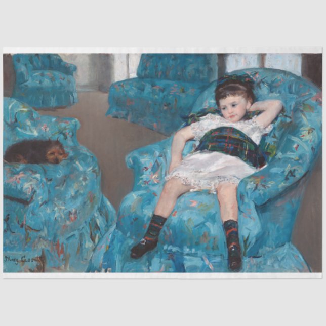 Papel De Seda Niña pequeña en un sillón azul, Cassatt (Anverso)