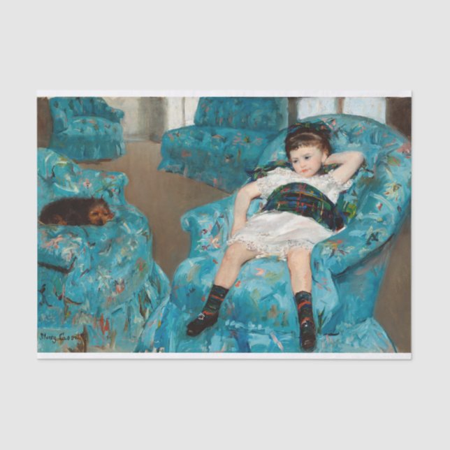 Papel De Seda Niña pequeña en un sillón azul por Mary Cassatt (Anverso)