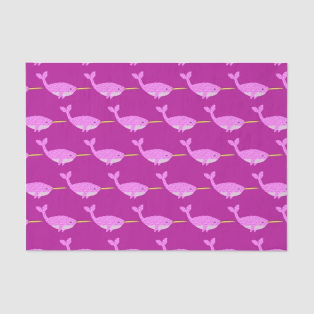 Papel De Seda Niña Rosa bonito Narwhal Patterada (Anverso)