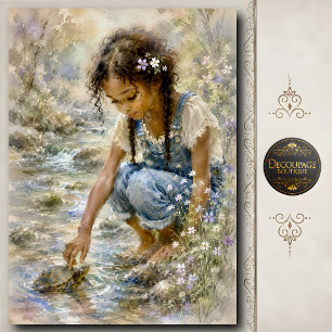 Papel De Seda Niña Tocando Tortuga