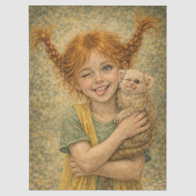 Papel De Seda niña traviesa con mono (Anverso)