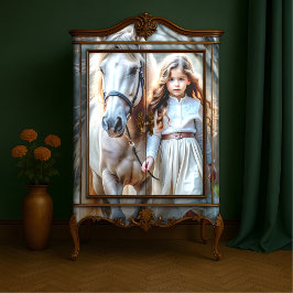 Papel De Seda Niña Vestido de Crema Caballo Blanco Historia Libr