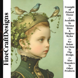 Papel De Seda Niña Victoriana Linda & Enredaderas & Pájaros BE1 