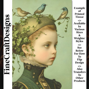 Papel De Seda Niña Victoriana Linda & Enredaderas & Pájaros BE1 