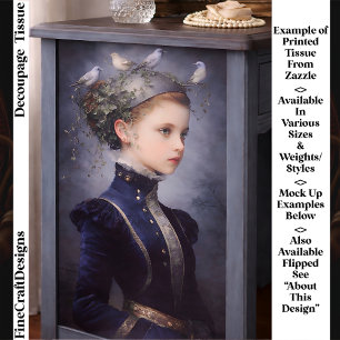 Papel De Seda Niña Victoriana Linda, Hiedra y Pájaros FF5R Decou
