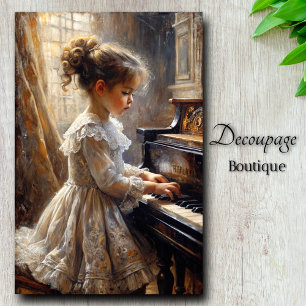 Papel De Seda Niña Vintage Tocando La Decoración Del Piano