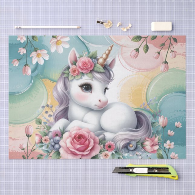Papel De Seda Niñas lindas bebé unicornio decoupage (Artesanía)
