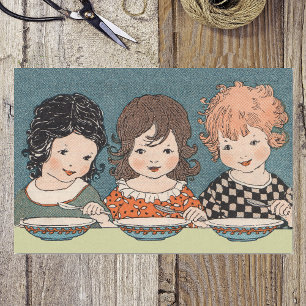 Papel De Seda Niñas Vintage comiendo sopa tres hermanas