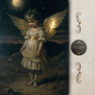 Papel De Seda Niño Ángel Dorado Bajo la Luz de la Luna Decoupage
