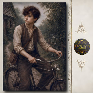 Papel De Seda Niño con bicicleta vintage decoupage