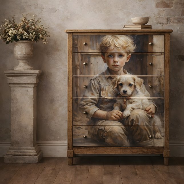 Papel De Seda Niño con cachorro decoupage (Subido por el creador)