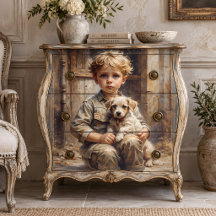 Niño con cachorro decoupage