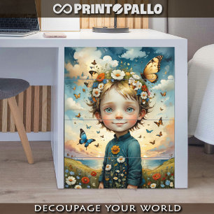 Papel De Seda Niño con flores y mariposa en primavera