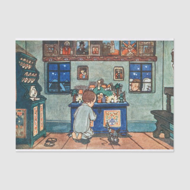 Papel De Seda Niño de época jugando con juguetes Navidades (Anverso)