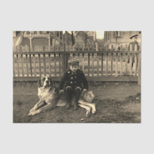 Papel De Seda Niño de los años 1890 sentado en una fotografía de