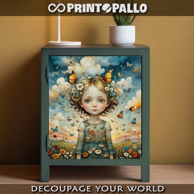 Papel De Seda Niño lindo en un prado de primavera con mariposa (Subido por el creador)