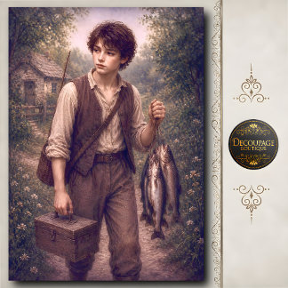 Papel De Seda Niño llevando pescado recién capturado