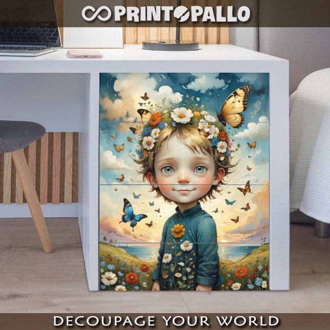 Papel De Seda Niño masculino con flores y mariposa en primavera (Subido por el creador)