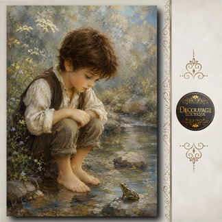 Papel De Seda Niño observando rana junto al arroyo