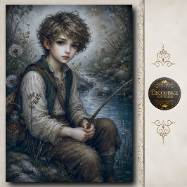Papel De Seda Niño Pequeño Pescando junto al Arroyuelo