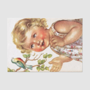Papel De Seda Niño querido del vintage con el pájaro