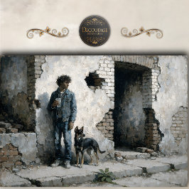 Papel De Seda Niño y Perro en Ruinas Urbanas Decoupage Tonos Neu