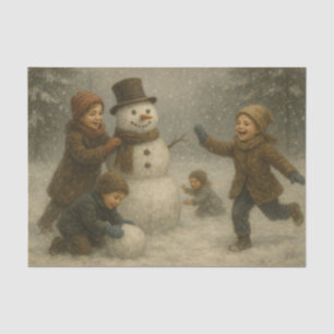 Papel De Seda Niños Construyendo un Muñeco de Nieve