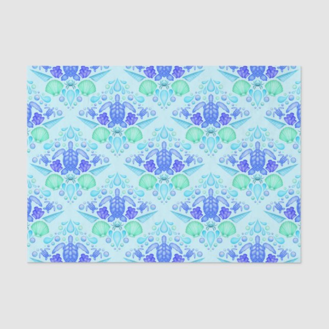 Papel De Seda Niños Cuidados Tropical Blue Ocean Sea Turtle (Anverso)